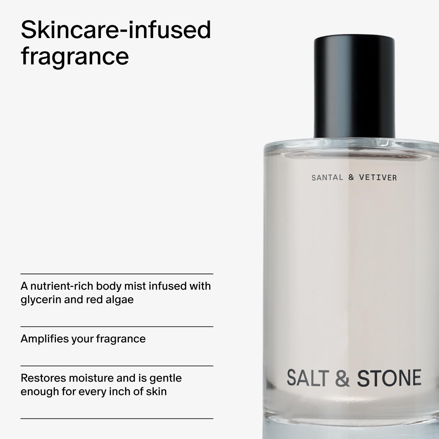 Salt & Stone Body Mist, Santal & Vetiver Scent, Skincare Infused Perfume Hair & Body Spray for Women and Men, Hydrating Fragrance with Glycerin and Red Algae, Vegan, Cruelty Free, 3.4 fl oz - Annabellen