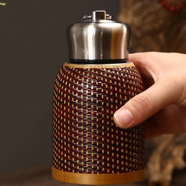 Bamboo Pavilion Handmade Bamboo Thermos Mug & Woven Teacup Set - Annabellen