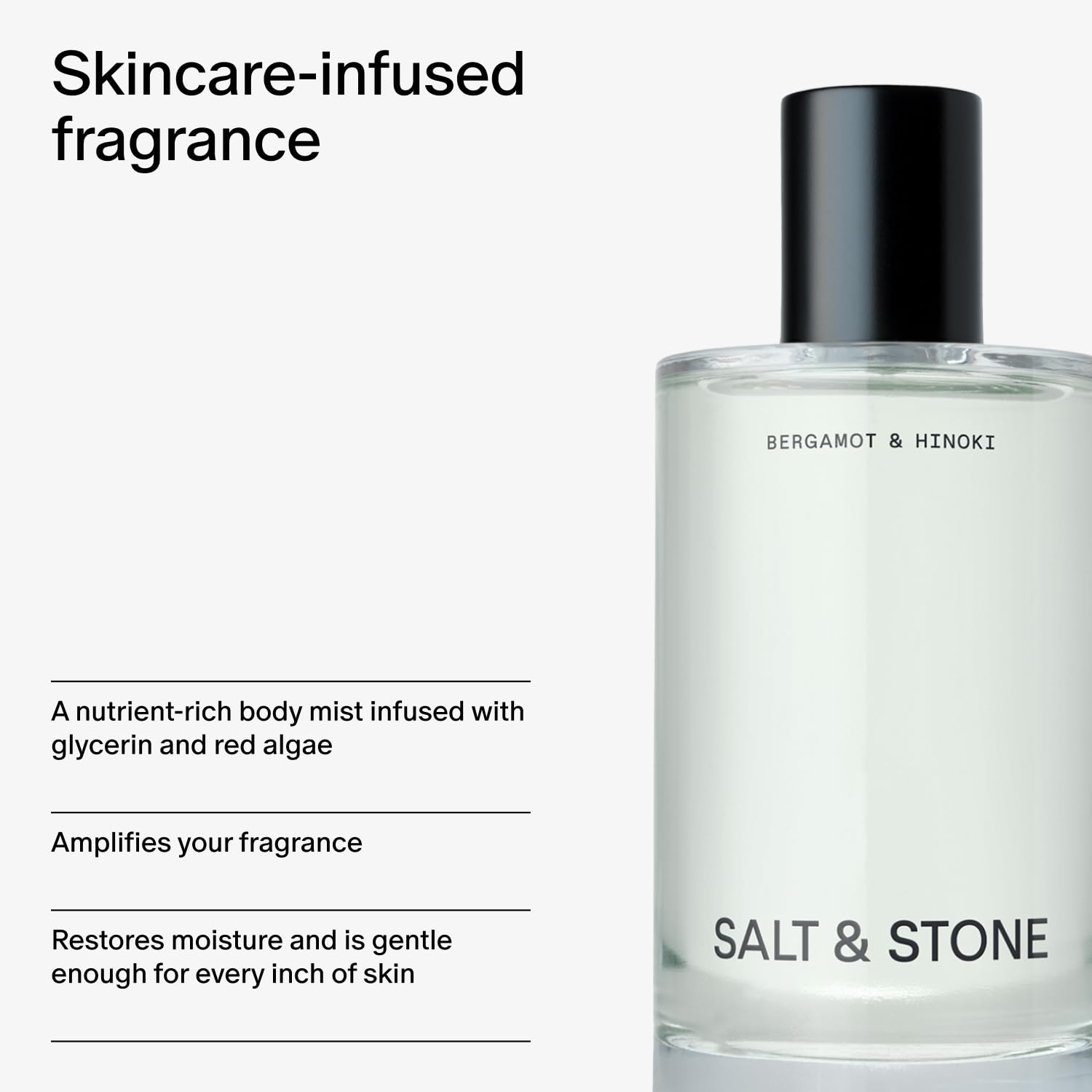 Salt & Stone Body Mist, Bergamot & Hinoki Scent, Skincare Infused Perfume Hair & Body Spray for Women and Men, Hydrating Fragrance with Glycerin and Red Algae, Vegan, Cruelty Free, 3.4 fl oz - Annabellen