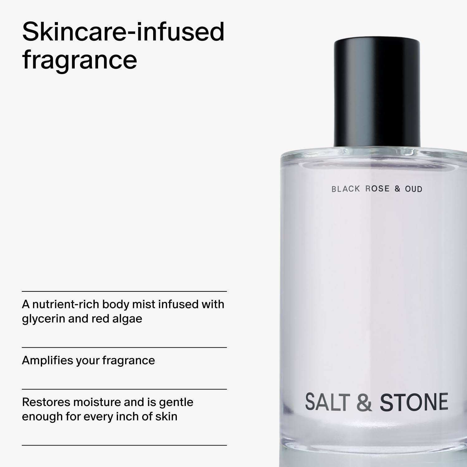 Salt & Stone Body Mist, Black Rose & Oud Scent, Skincare Infused Perfume Hair & Body Spray for Women and Men, Hydrating Fragrance with Glycerin and Red Algae, Vegan, Cruelty Free, 3.4 fl oz - Annabellen
