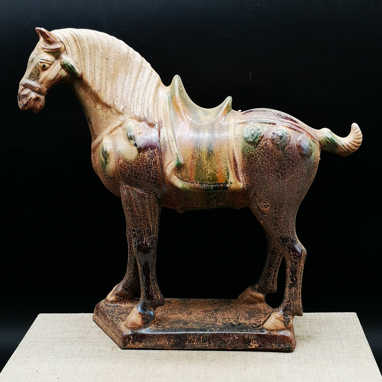 Tang Sancai war horse imitation unearthed cultural relics, antiques, antiques, old objects, home furnishings, fortune ornaments, immediately fortune ornaments