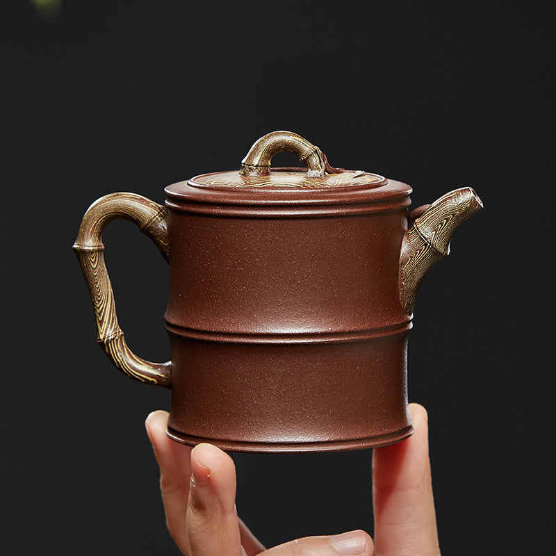 Zun pot Yixing high bamboo purple clay pot pure handmade raw ore twisted mud teapot famous authentic household authentic tea set