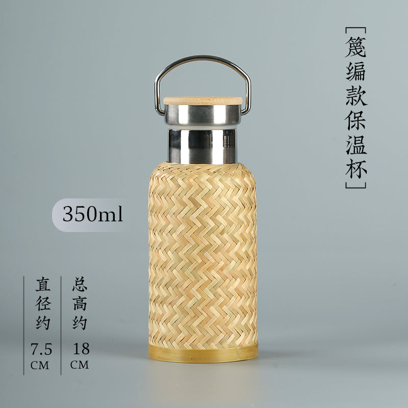 Handmade Bamboo Silk Woven Thermos Mug – Large-Capacity Bubble Tea Cup, Retro Stewed Teapot & Portable Hot Water Kettle