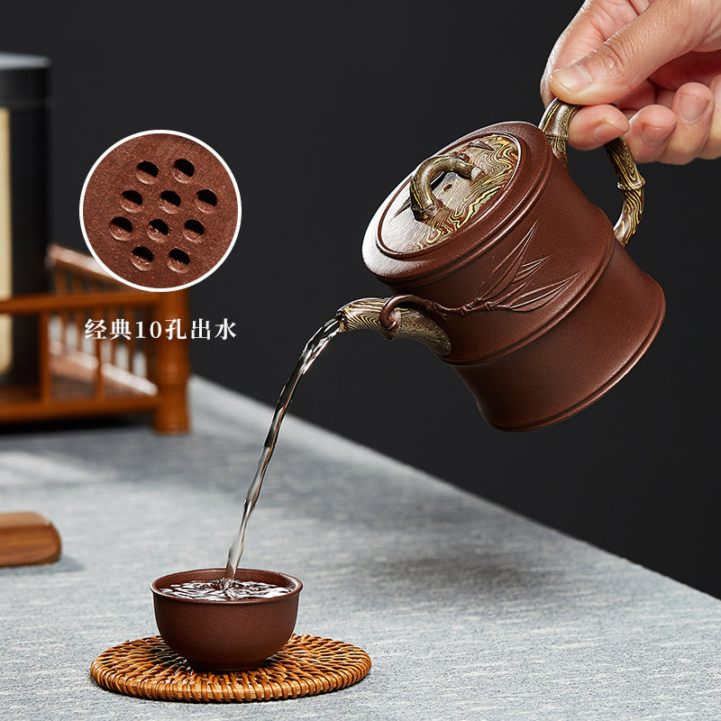 Zun pot Yixing high bamboo purple clay pot pure handmade raw ore twisted mud teapot famous authentic household authentic tea set