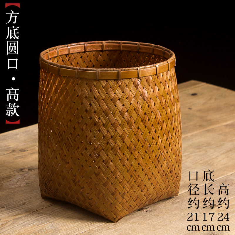 Handmade Bamboo Woven Round Storage Basket: Vintage Fruit, Coffee Table & Book Basket