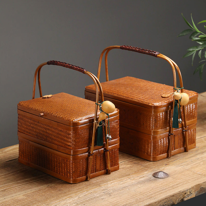 Handmade Bamboo Weaving Basket: Retro Food Box, Mooncake Gift & Tea Set Storage