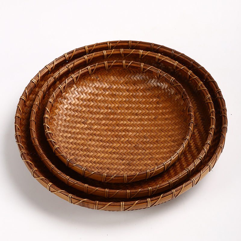 Vintage Handmade Bamboo Fruit Basket – Chinese Style Snack & Dried Fruit Plate