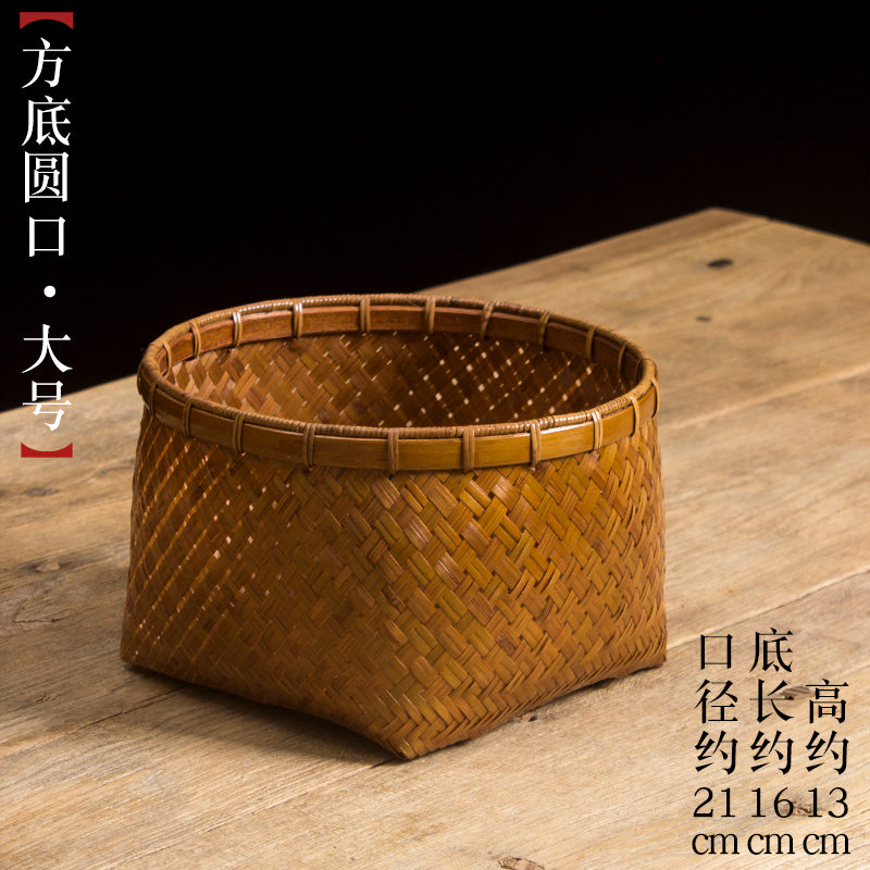 Handmade Bamboo Woven Round Storage Basket: Vintage Fruit, Coffee Table & Book Basket