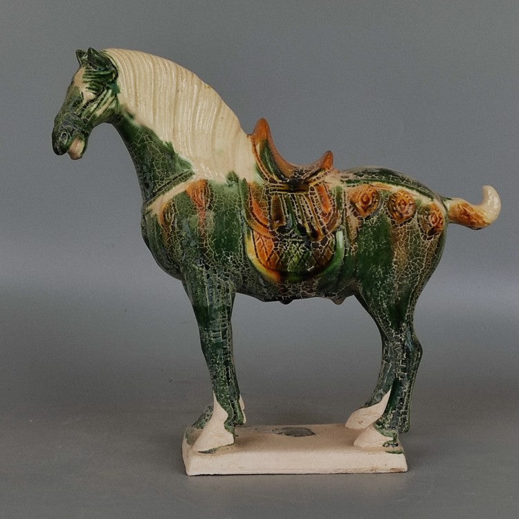 Tang Sancai green glazed war horse imitation museum unearthed ancient porcelain antiques and antiques immediately make a fortune ornaments