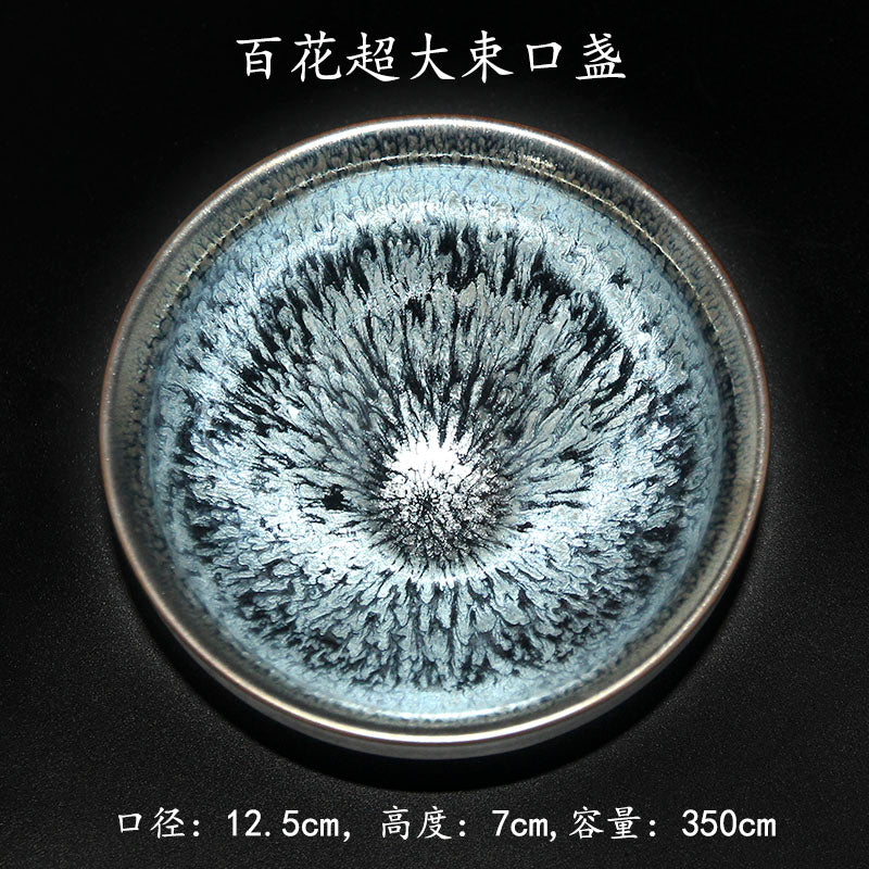 Jianyao Jianzhan Teacup – Gold & Blue Hundred Flowers Ceramic Master Cup