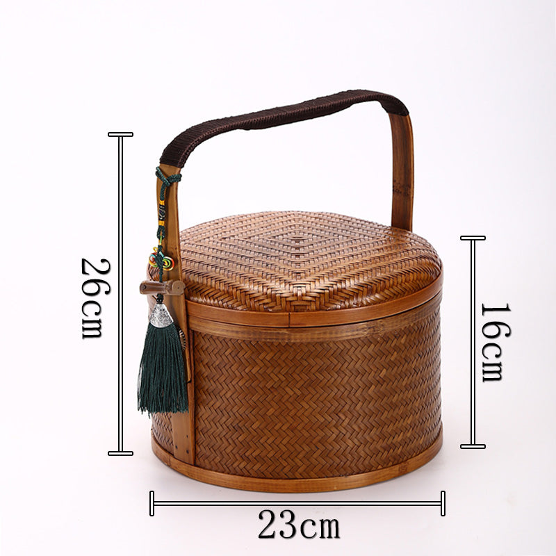 Handmade Retro Bamboo Basket – Chinese Style Storage & Gift Box