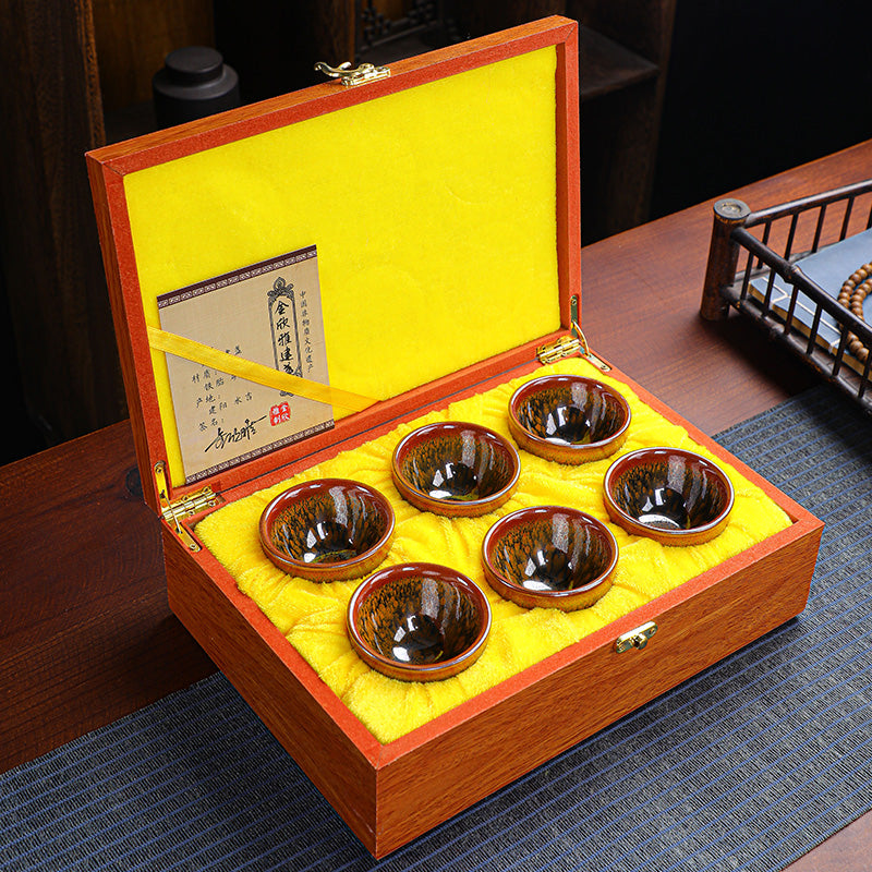 Langong Kiln Six Famous Cups – Small Jianzhan Teacup Set in Gift Box