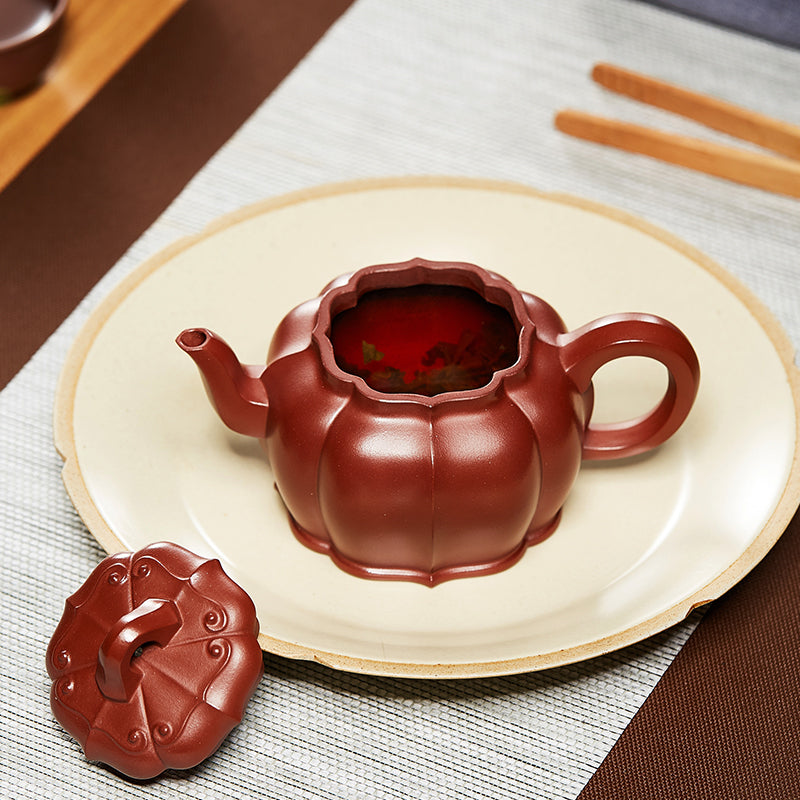 Zun pot Yixing ribbed palace lamp purple clay pot pure handmade raw ore red skin dragon tea single pot household authentic tea set