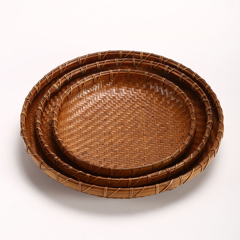 Bamboo Fruit Plate & Storage Basket: Handwoven Tea Dustpan & Refreshment Plate