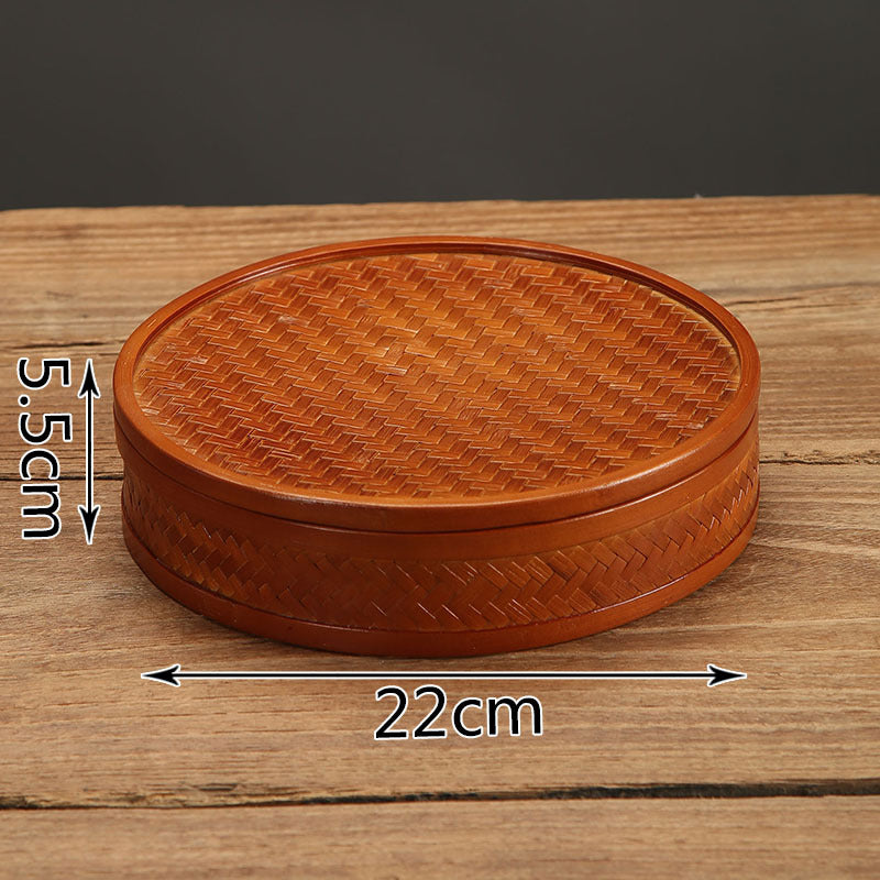 Handmade Bamboo Double-Layer Food Box – Retro Dim Sum & Tea Set Storage Basket with Lid