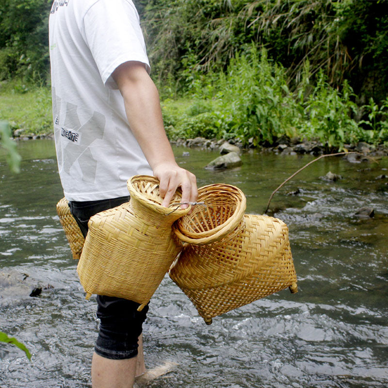 Handmade Bamboo Fish Basket – Traditional Stream Fishing Cage & Ornament