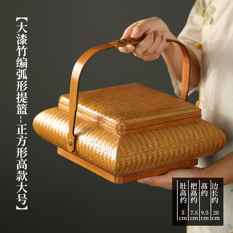 Chinese Handmade Bamboo Basket – Portable Food Box with Lid & Storage