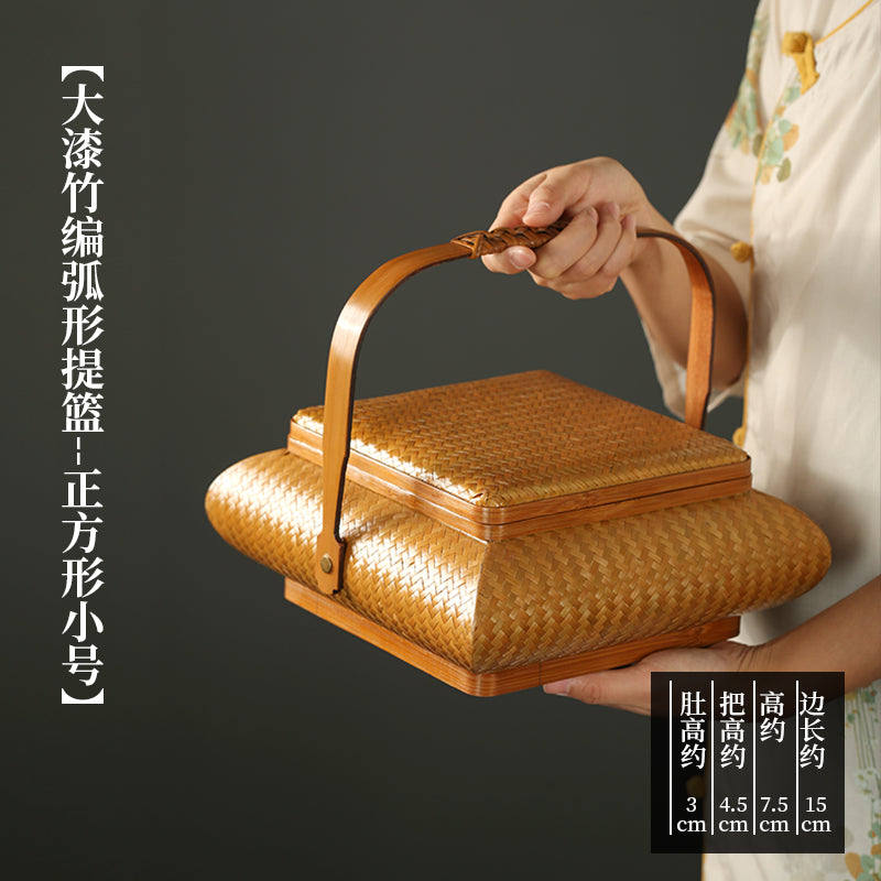 Chinese Handmade Bamboo Basket – Portable Food Box with Lid & Storage