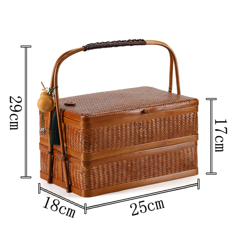 Handmade Bamboo Weaving Basket: Retro Food Box, Mooncake Gift & Tea Set Storage