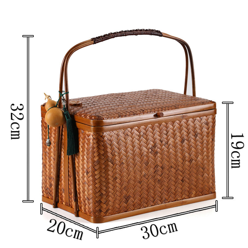 Handmade Bamboo Weaving Basket: Retro Food Box, Mooncake Gift & Tea Set Storage