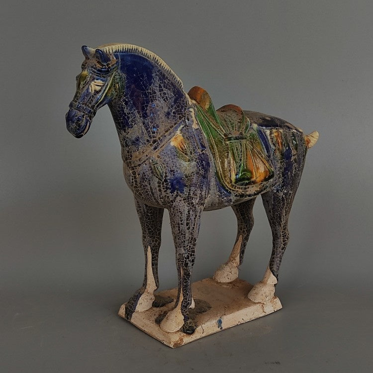 Tang Sancai blue glazed war horse imitation museum unearthed ancient porcelain antiques and antiques immediately make a fortune ornaments