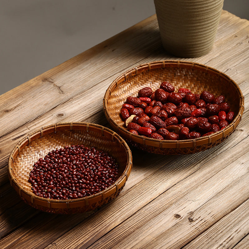 Vintage Handmade Bamboo Fruit Basket – Chinese Style Snack & Dried Fruit Plate