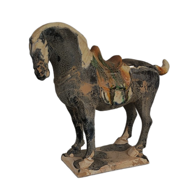 Tang Sancai Black Glaze War Horse Imitation Museum Unearthed Ancient Porcelain Antiques Antiques Immediately Get Rich Ornaments-