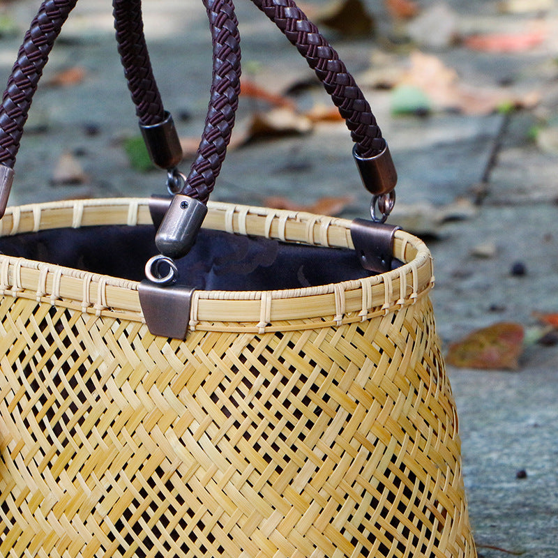 Intangible cultural heritage, handmade refined bamboo bags, hand-held bamboo bags, bamboo baskets, woven bags, new Chinese Zen bamboo bags, tea sets