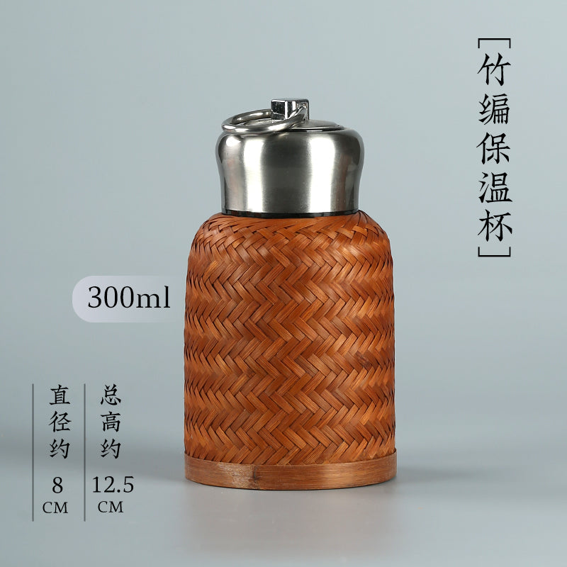 Handmade Bamboo Silk Woven Thermos Mug – Large-Capacity Bubble Tea Cup, Retro Stewed Teapot & Portable Hot Water Kettle