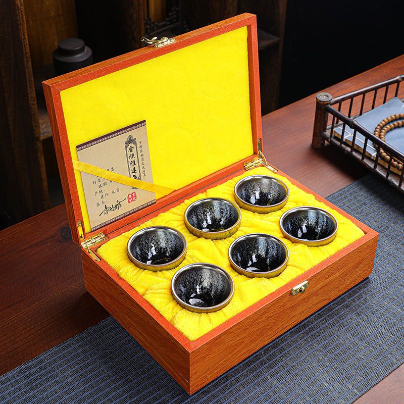 Langong Kiln Six Famous Cups – Small Jianzhan Teacup Set in Gift Box