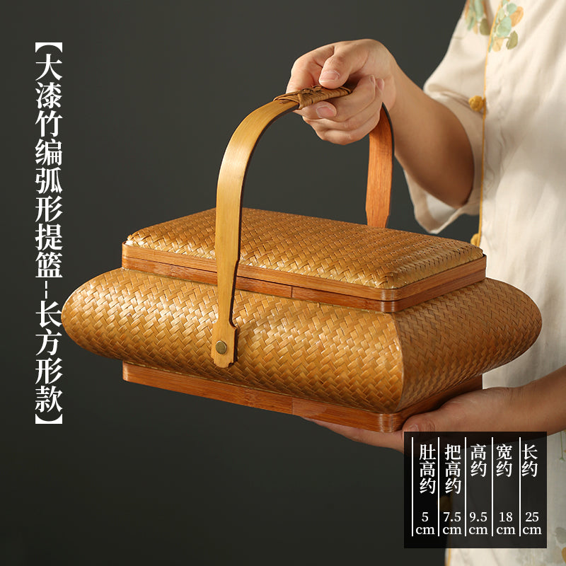 Chinese Handmade Bamboo Basket – Portable Food Box with Lid & Storage