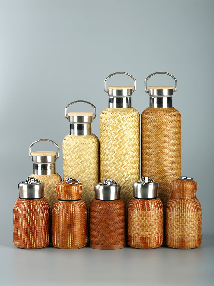 Handmade Bamboo Silk Woven Thermos Mug – Large-Capacity Bubble Tea Cup, Retro Stewed Teapot & Portable Hot Water Kettle