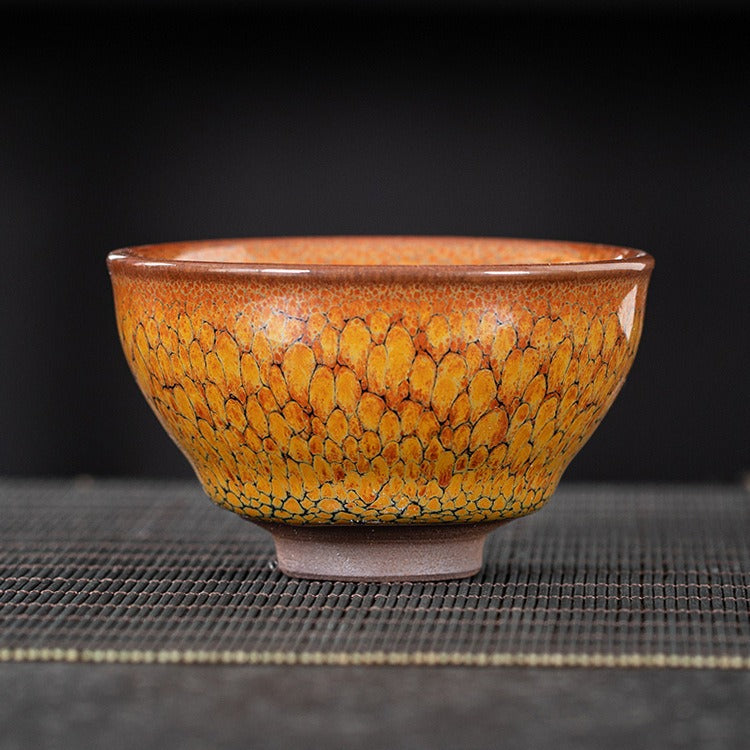 Jianyang Jianzhan Iron Tire Large Master Cup – Partridge Spotted Yellow & Green