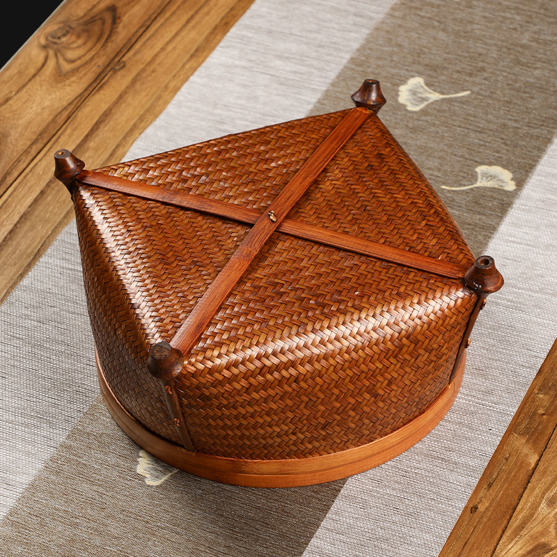 Handmade Bamboo Woven Lacquered Tea Set Storage Box – Chinese Storage Basket with Lid