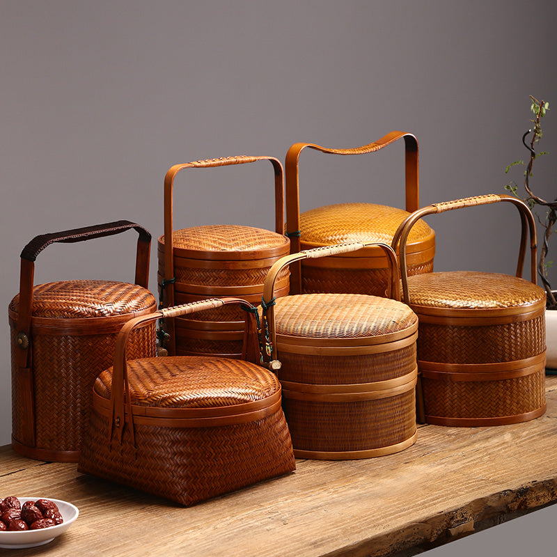 Handmade Retro Bamboo Basket – Chinese Style Storage & Gift Box