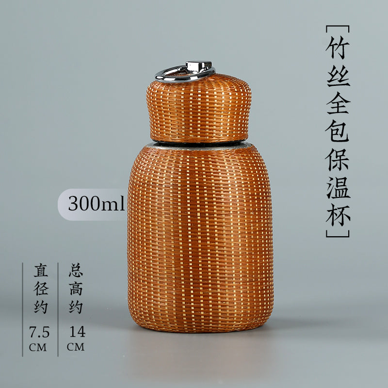 Handmade Bamboo Silk Woven Thermos Mug – Large-Capacity Bubble Tea Cup, Retro Stewed Teapot & Portable Hot Water Kettle