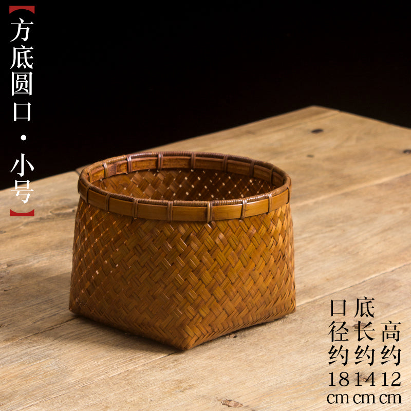 Handmade Bamboo Woven Round Storage Basket: Vintage Fruit, Coffee Table & Book Basket