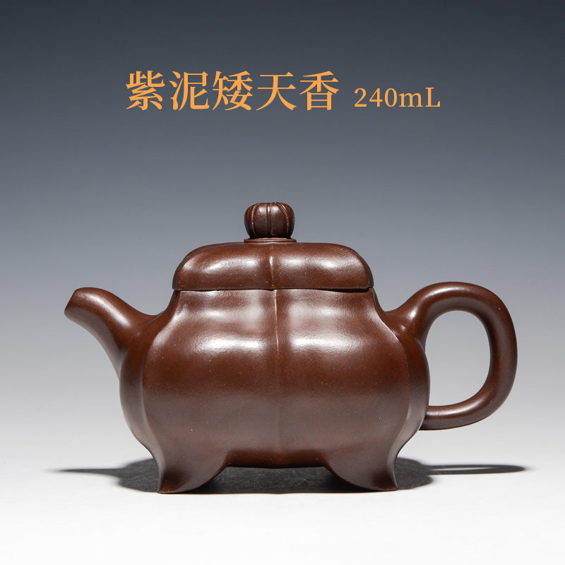 Authentic Yixing Purple Clay Teapot by Master Zhou Peng - Handmade Raw Mine Tianxiang Tendon Pattern