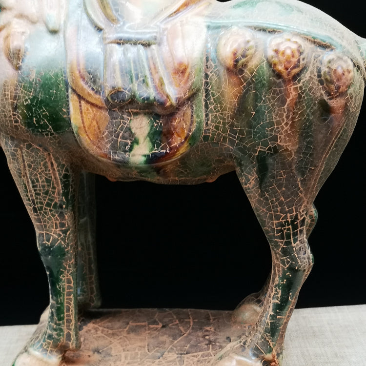 Tang Sancai green glaze war horse imitation museum unearthed porcelain, home fortune ornaments, old goods horse to successful ornaments