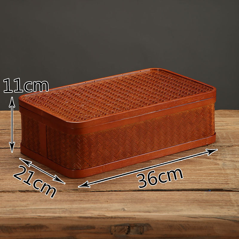 Handmade Bamboo Double-Layer Food Box – Retro Dim Sum & Tea Set Storage Basket with Lid