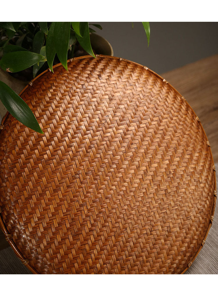 Bamboo Fruit Plate & Storage Basket: Handwoven Tea Dustpan & Refreshment Plate