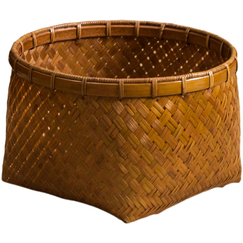 Handmade Bamboo Woven Round Storage Basket: Vintage Fruit, Coffee Table & Book Basket