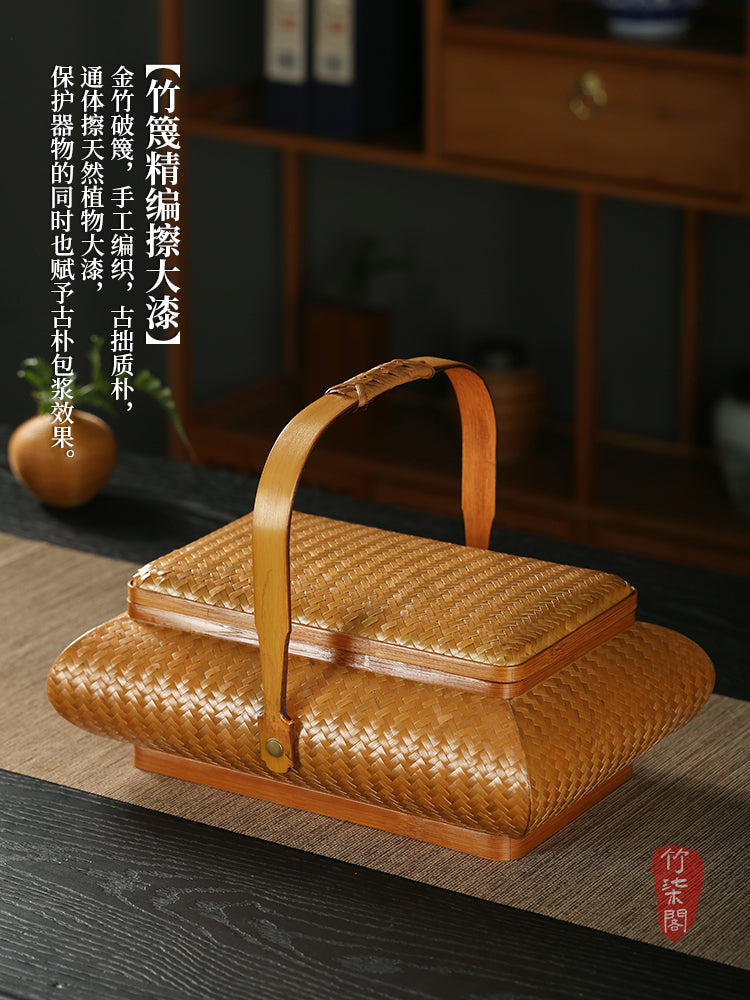 Chinese Handmade Bamboo Basket – Portable Food Box with Lid & Storage