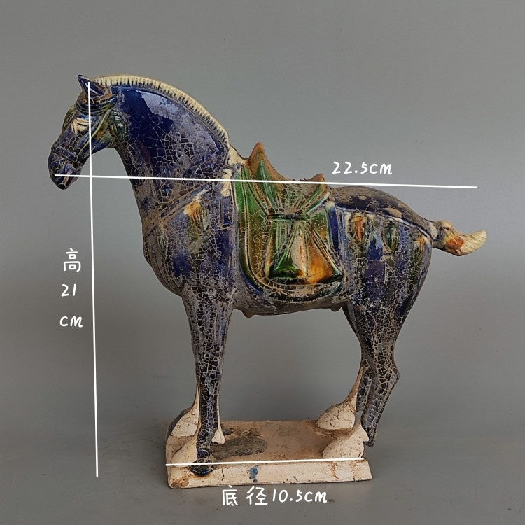 Tang Sancai blue glazed war horse imitation museum unearthed ancient porcelain antiques and antiques immediately make a fortune ornaments