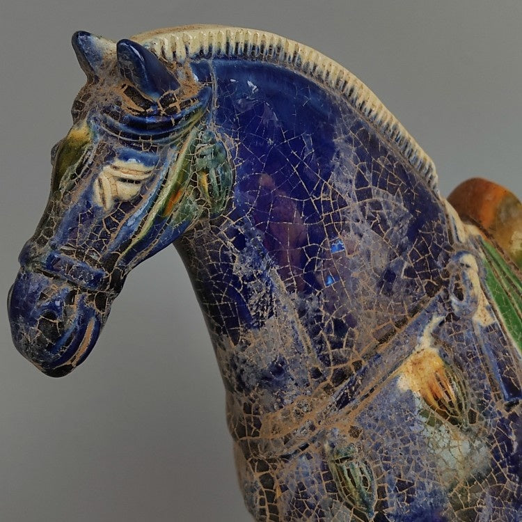 Tang Sancai blue glazed war horse imitation museum unearthed ancient porcelain antiques and antiques immediately make a fortune ornaments