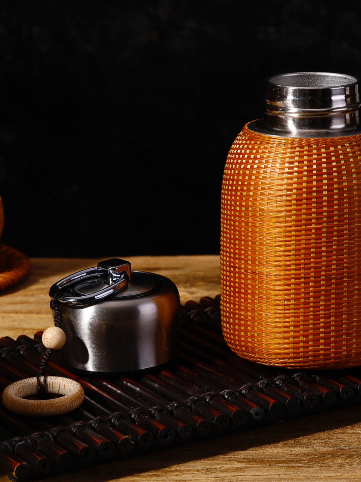 Bamboo Pavilion Handmade Bamboo Thermos Mug & Woven Teacup Set