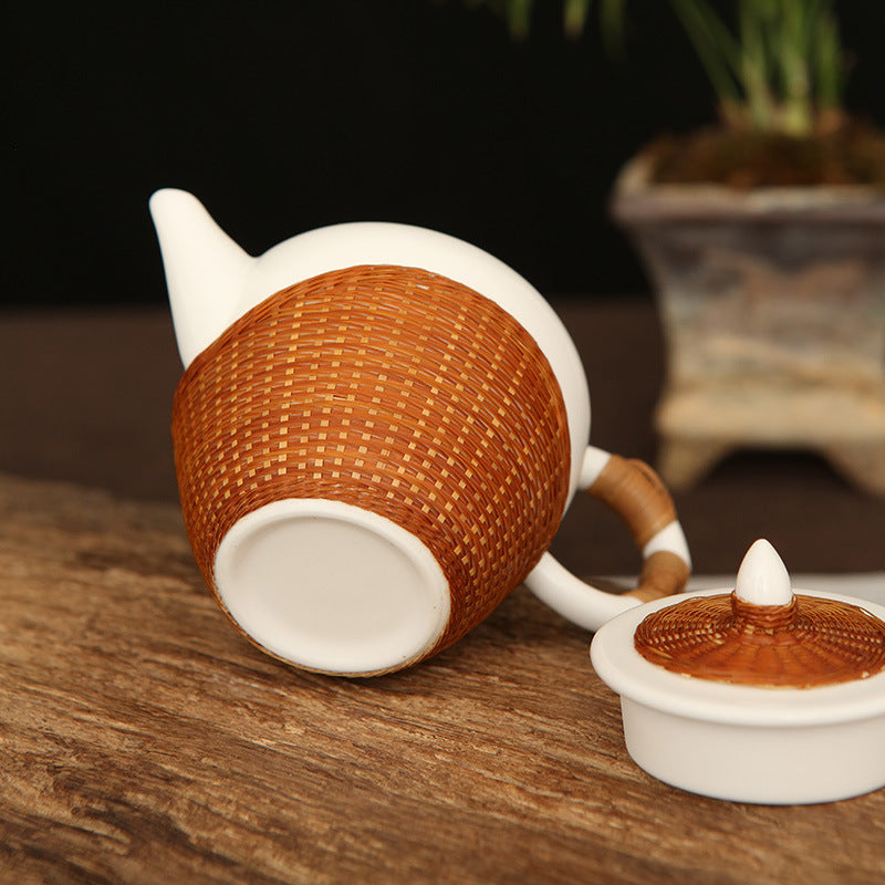 Bamboo silk buckle porcelain Sichuan intangible cultural heritage handmade Chinese bamboo tea set small pond lotus tip Yabai set