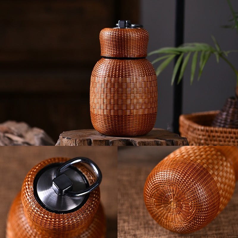 Bamboo Pavilion Handmade Bamboo Thermos Mug & Woven Teacup Set