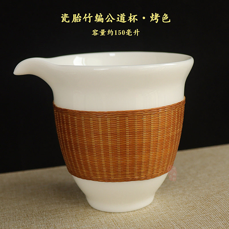 Intangible Cultural Heritage Porcelain Bamboo Tea Set – Handmade Sichuan Gifts, Sancai Gaiwan & Bamboo Silk Buckle Cups