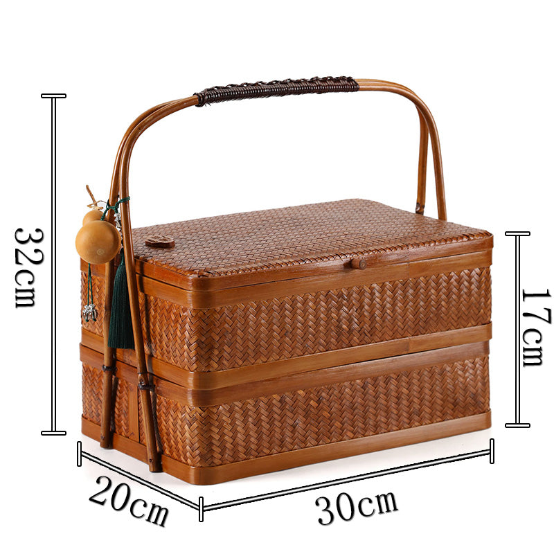 Handmade Bamboo Weaving Basket: Retro Food Box, Mooncake Gift & Tea Set Storage